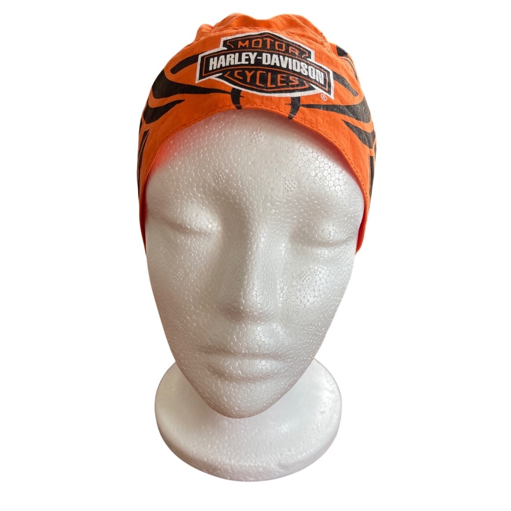 Harley-Davidson Orange Tribal Flame Do-Rag Biker Head Wrap Bar &‎ Shield Logo